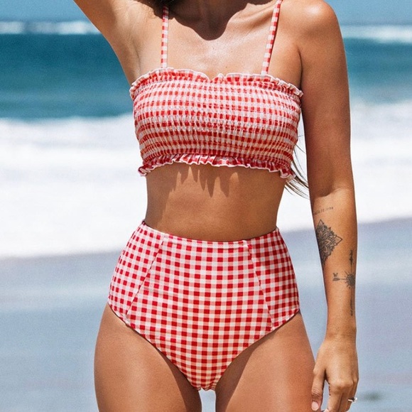Cupshe Other - NWT Cupshe Red Gigham Smocked Bikini